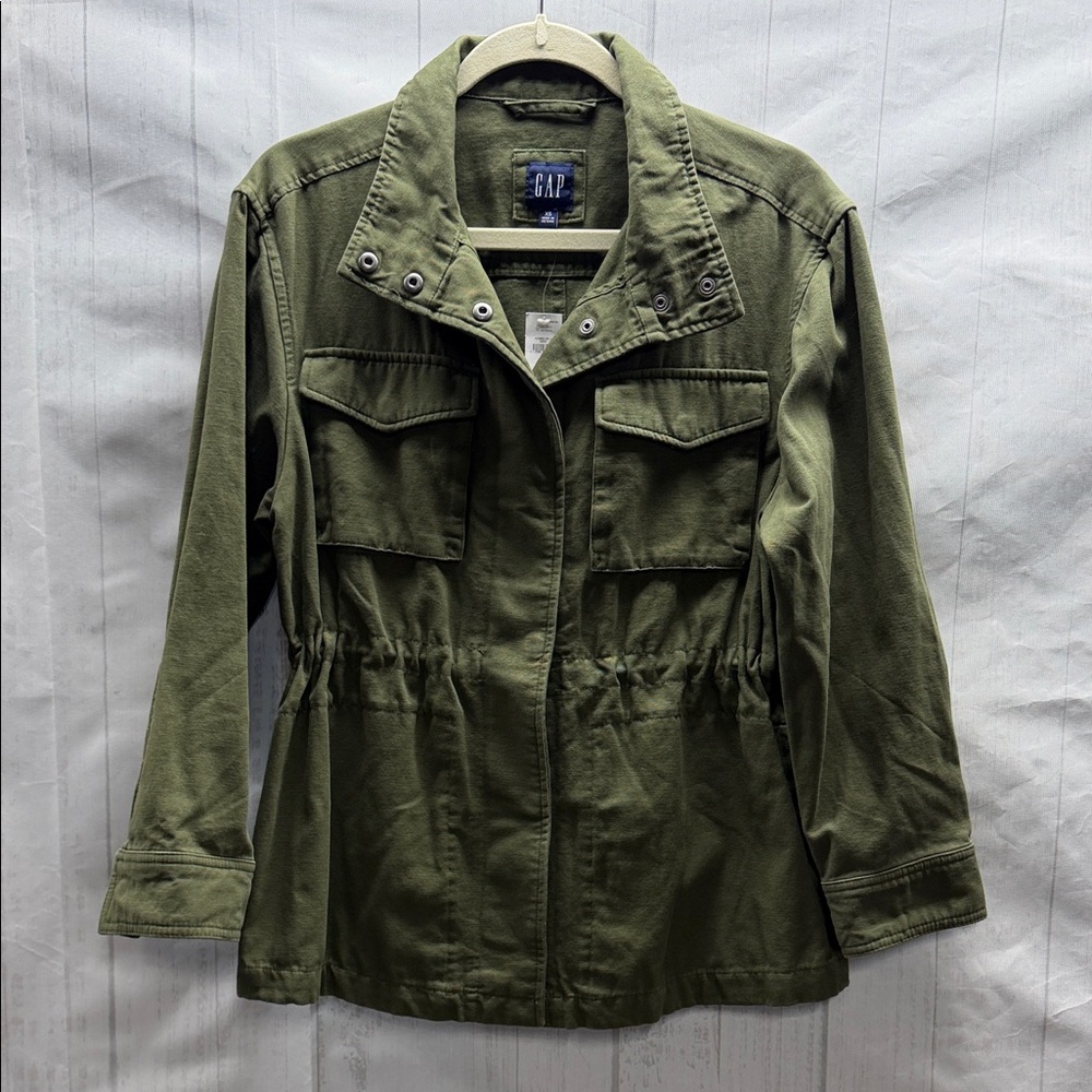 GAP NWT Military Army Green Cotton Utility Snap Front Jacket With Pockets
